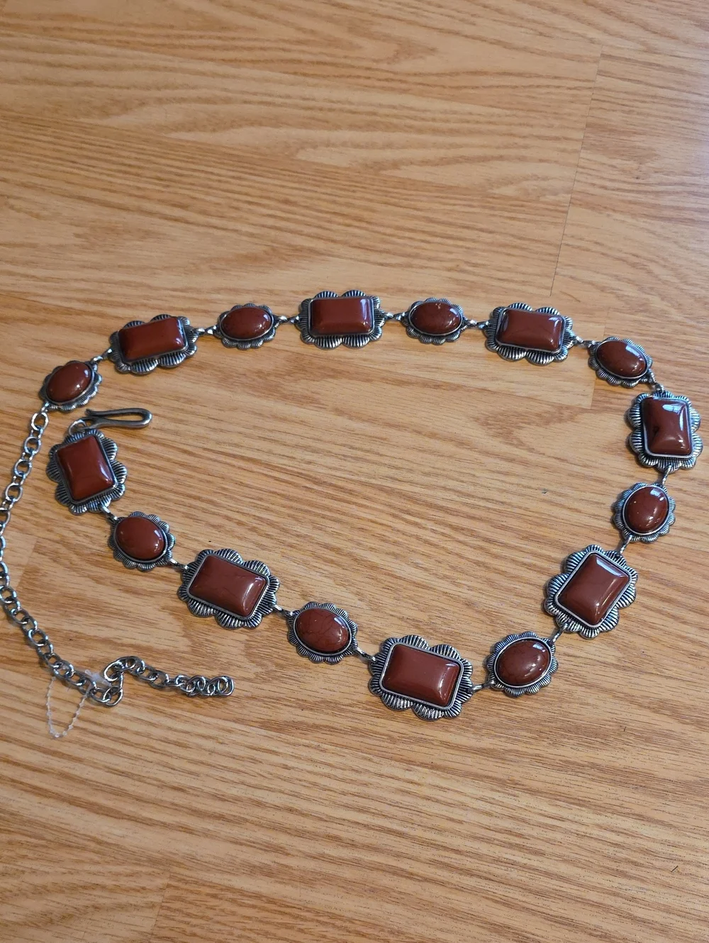 Women's Brown Stone Silver-Tone Linked Chain Belt